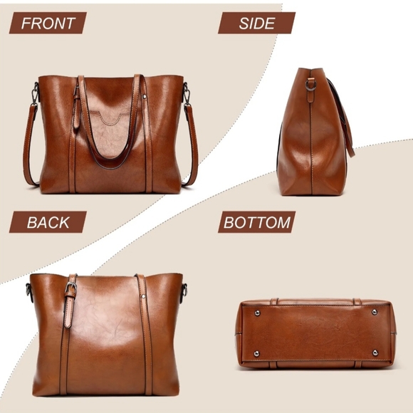 NWT Large Leather Shoulder Tote Bag - Picture 7 of 8